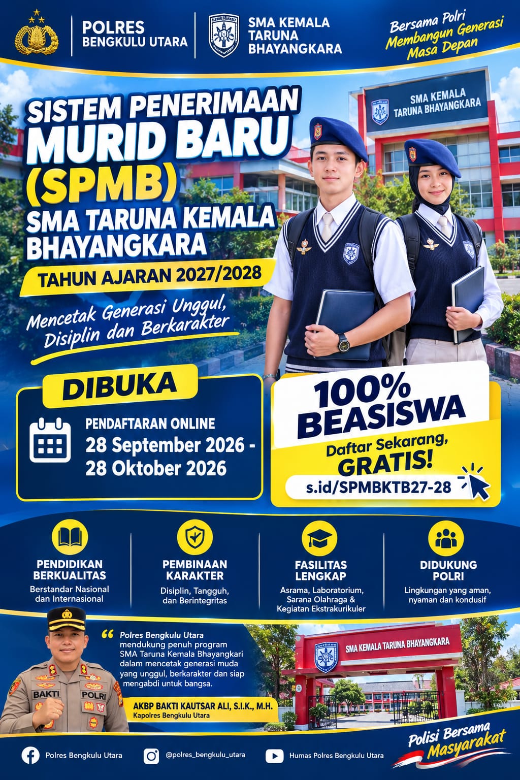 Polres Bengkulu Utara Dorong Putra-Putri Daerah Raih Beasiswa Penuh di SMA Kemala Taruna Bhayangkara TA 2027/2028